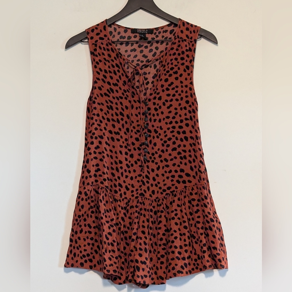 Forever 21 Rust Black Dressy Romper Shorts Animal Print Sz XS Excel Used Cond